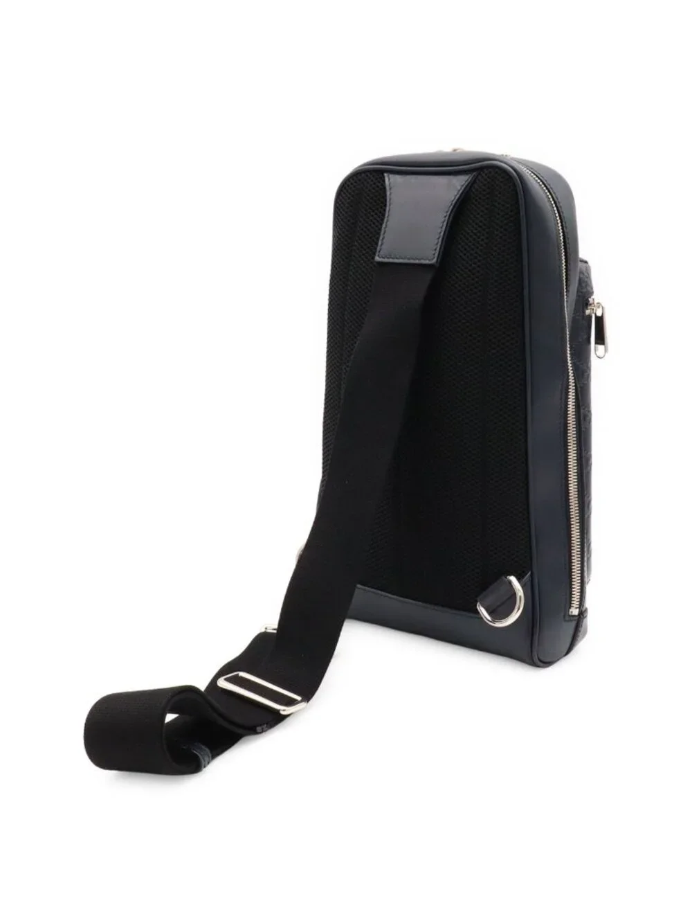 Gucci Guccissima Cross Belt Bag Crossbody Leather Navy Blue Silver